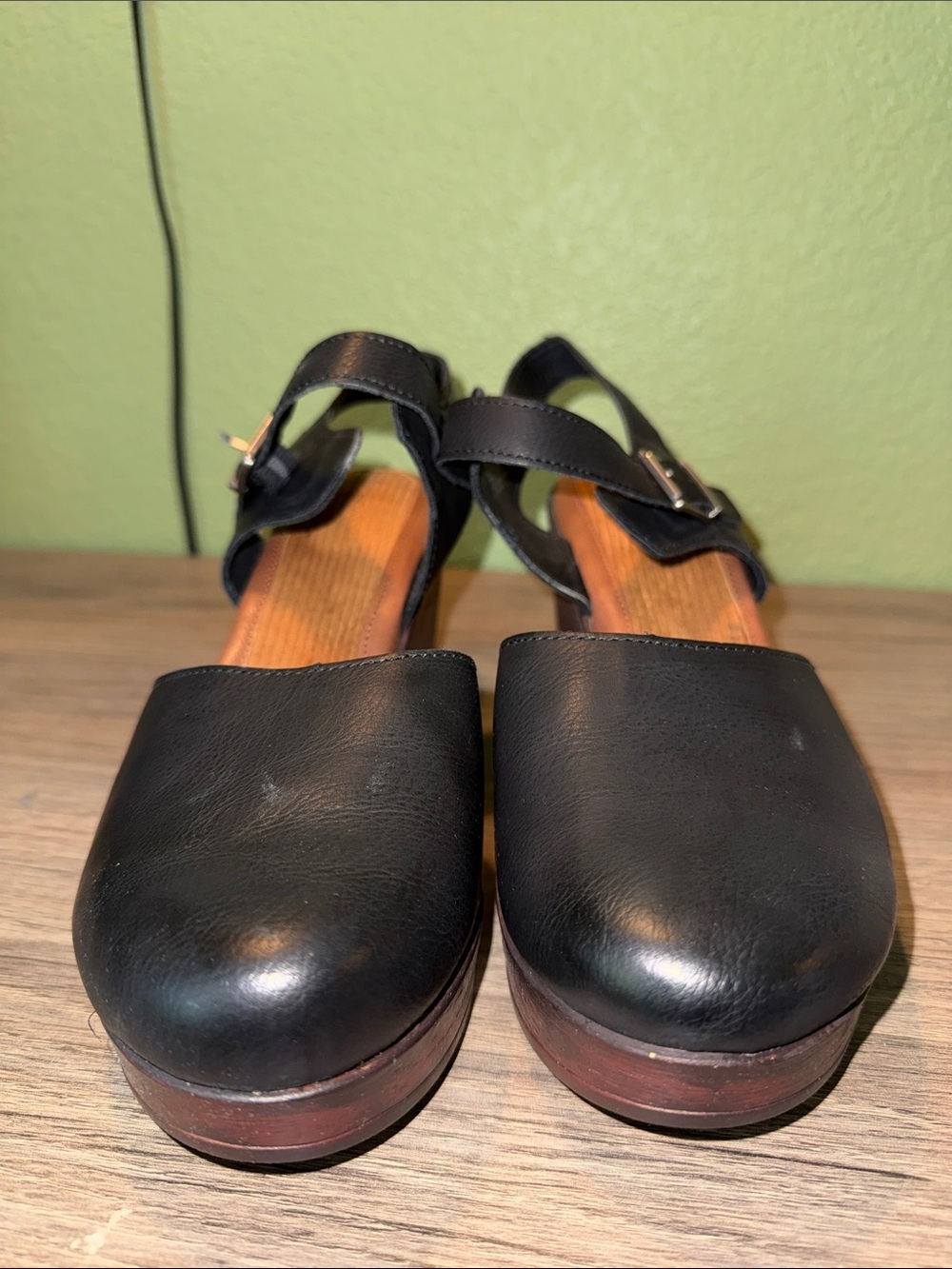 b.o.c. Black Leather Wedge Clog with Ankle Strap - Picture 4 of 7